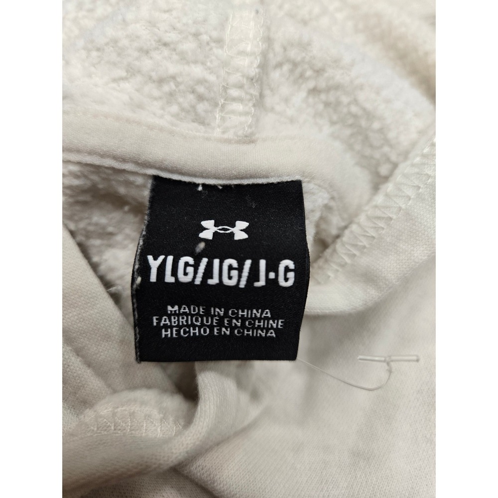 Under Armour Boys Rival Fleece Hoodie Cream Off White Graphic Patches YLG Large - Picture 3 of 4